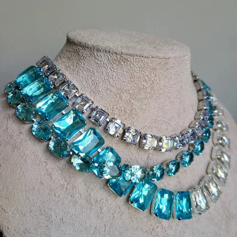 Blue and White Color Mixed Match Oversized Square Glass Crystal Necklace for Ladies' Women Girl Fashion Wedding Date Party Gift
Blue and White Color Mixed Match Oversized Square Glass Crystal Necklace for Ladies' Women Girl Fashion Wedding Date Party Gift