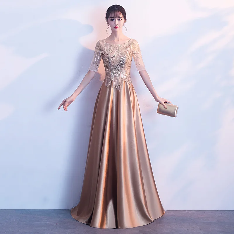 Champagne Gold Evening Dress Women's 2025 New Banquet Elegant Lady Host Long Dress Gown mid Waist Grid Cloth Chinese Made
Champagne Gold Evening Dress Women's 2025 New Banquet Elegant Lady Host Long Dress Gown mid Waist Grid Cloth Chinese Made