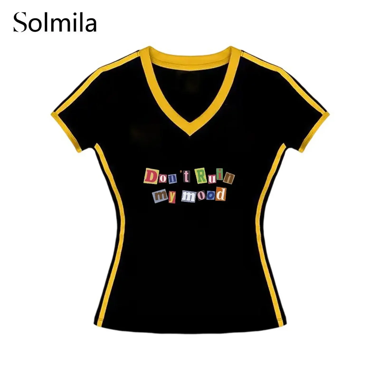 Stylish Women V Neck Slim Fit Short Sleeve Shirt Top English Graphic Print Y2K Casual Breathable Tee For Everyday Fashion 2025
Stylish Women V Neck Slim Fit Short Sleeve Shirt Top English Graphic Print Y2K Casual Breathable Tee For Everyday Fashion 2025
