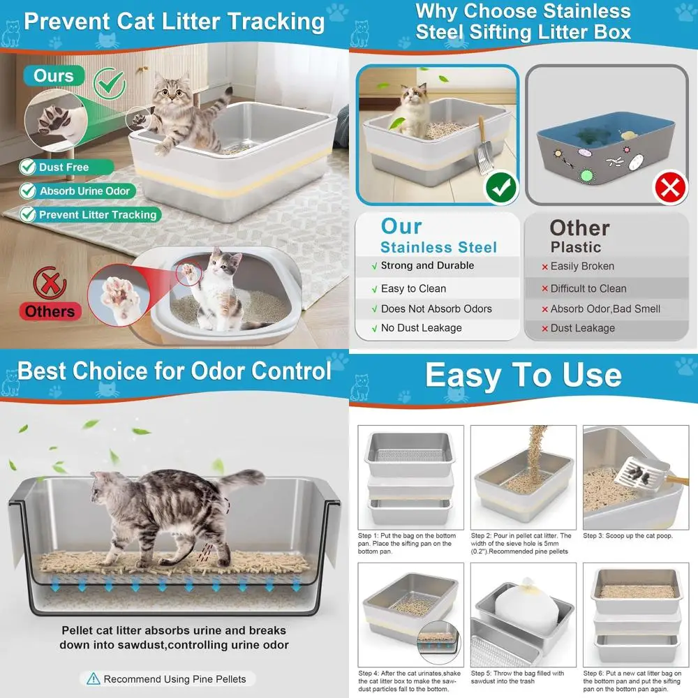 Очень большой металлический лоток для кошек, совместимый с древесными гранулами, с контролем запаха, легко чистится, с вкладышами и совком
Очень большой металлический лоток для кошек, совместимый с древесными гранулами, с контролем запаха, легко чистится, с вкладышами и совком
