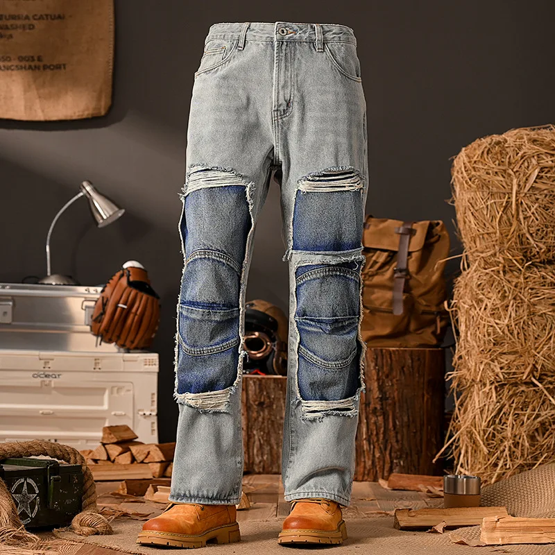 Broken hole patch jeans for men in 2025 fashion design, street trend, cool and loose straight leg hip-hop style pants
Broken hole patch jeans for men in 2025 fashion design, street trend, cool and loose straight leg hip-hop style pants