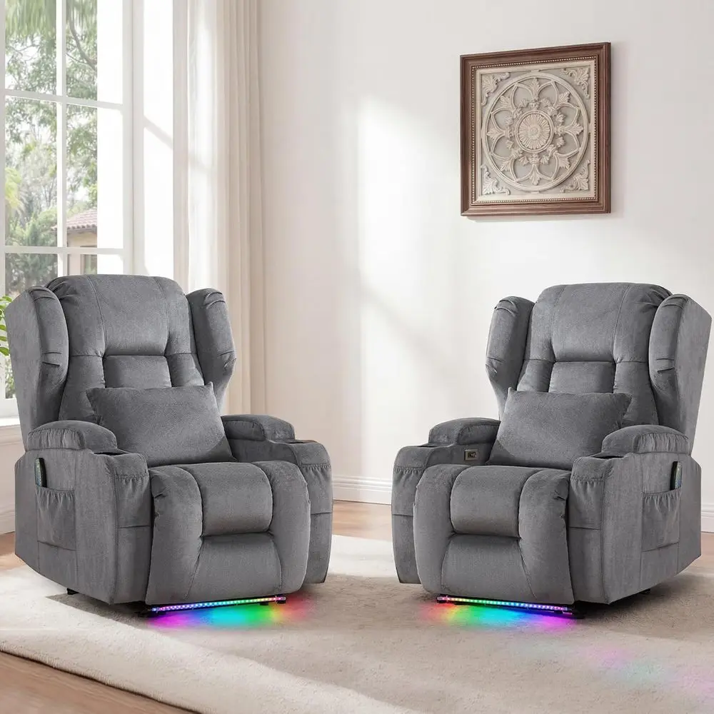 Massage & Heat Recliner Chair, Electric Wall Hugger for RV or Living Room, Home Theater with LED Lights, USB-C Ports, Cup Holder
Massage & Heat Recliner Chair, Electric Wall Hugger for RV or Living Room, Home Theater with LED Lights, USB-C Ports, Cup Holder