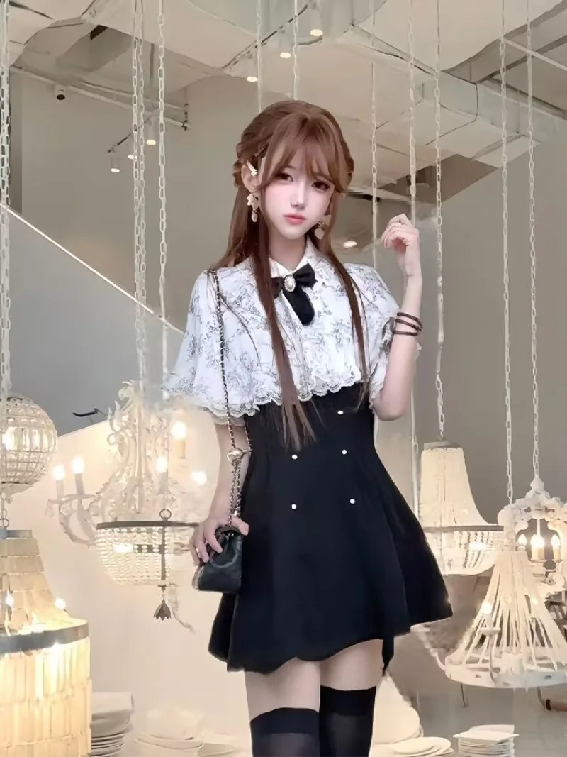 Cute Sweet Girl Summer Japanese Shawl Landmine Series Slim Fit Design Set Lace Cape Lolita Dress Two Piece Sets Womens Outifits
Cute Sweet Girl Summer Japanese Shawl Landmine Series Slim Fit Design Set Lace Cape Lolita Dress Two Piece Sets Womens Outifits