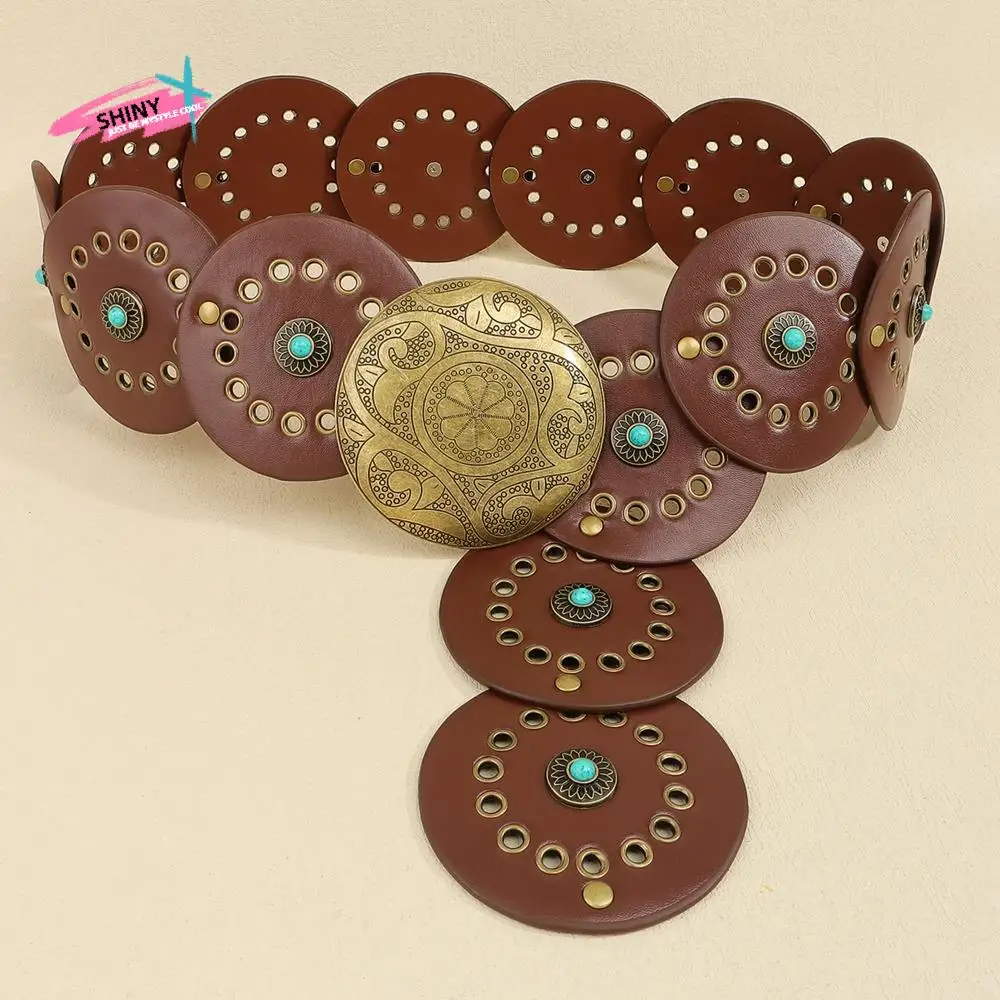 Exaggerated Wide Boho Disc Belt Rivet Turquoise Carved Buckle Waist Belt Alloy Adjustable Western Leather Waistband
Exaggerated Wide Boho Disc Belt Rivet Turquoise Carved Buckle Waist Belt Alloy Adjustable Western Leather Waistband