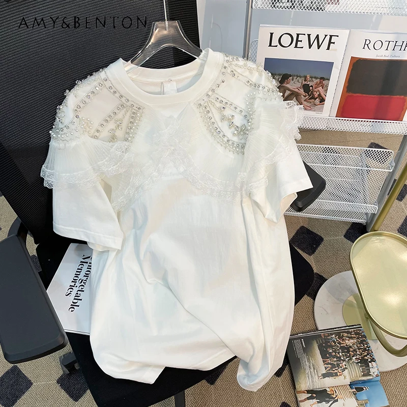 European American Heavy Industry Beads Stitching Polo Collar Top Summer New Fashion Loose Casual Short-Sleeved Shirts for Women
European American Heavy Industry Beads Stitching Polo Collar Top Summer New Fashion Loose Casual Short-Sleeved Shirts for Women