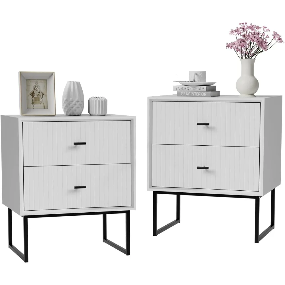 White Nightstand Set of 2,Modern Large Striped Bed Side Table with 2 Drawers,Wood End Table with Metal Pedestal Frame for Be
White Nightstand Set of 2,Modern Large Striped Bed Side Table with 2 Drawers,Wood End Table with Metal Pedestal Frame for Be