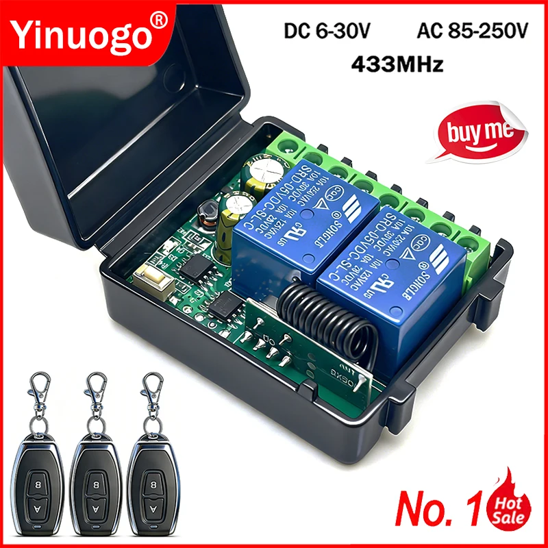 433MHz DC 6-30V AC 85-250V Wireless Remote Control Switch Relay Receiver Module for Motor Light LED Fanner Signal Transmission
433MHz DC 6-30V AC 85-250V Wireless Remote Control Switch Relay Receiver Module for Motor Light LED Fanner Signal Transmission
