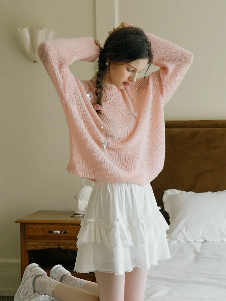 Pink Mohair Knitted Sweater Loose Thin Overhead round Neck Embellished Women's Autumn Fashion Soft Comfortable Long Sleeve
Pink Mohair Knitted Sweater Loose Thin Overhead round Neck Embellished Women's Autumn Fashion Soft Comfortable Long Sleeve