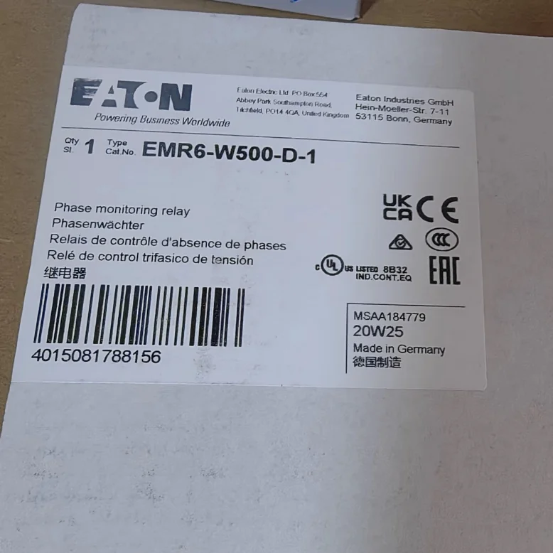 Eaton Muller EMR6-W500-D-1 Three Phase Sequence Voltage Monitoring Relay
Eaton Muller EMR6-W500-D-1 Three Phase Sequence Voltage Monitoring Relay