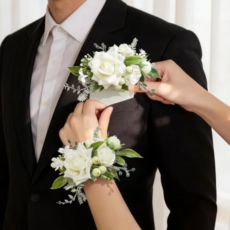 2Pcs Corsage and Boutonniere Set, White Rose Corsage Wristlet and Pocket Boutonniere for Prom Wedding Homecoming Anniversary Gr
2Pcs Corsage and Boutonniere Set, White Rose Corsage Wristlet and Pocket Boutonniere for Prom Wedding Homecoming Anniversary Gr