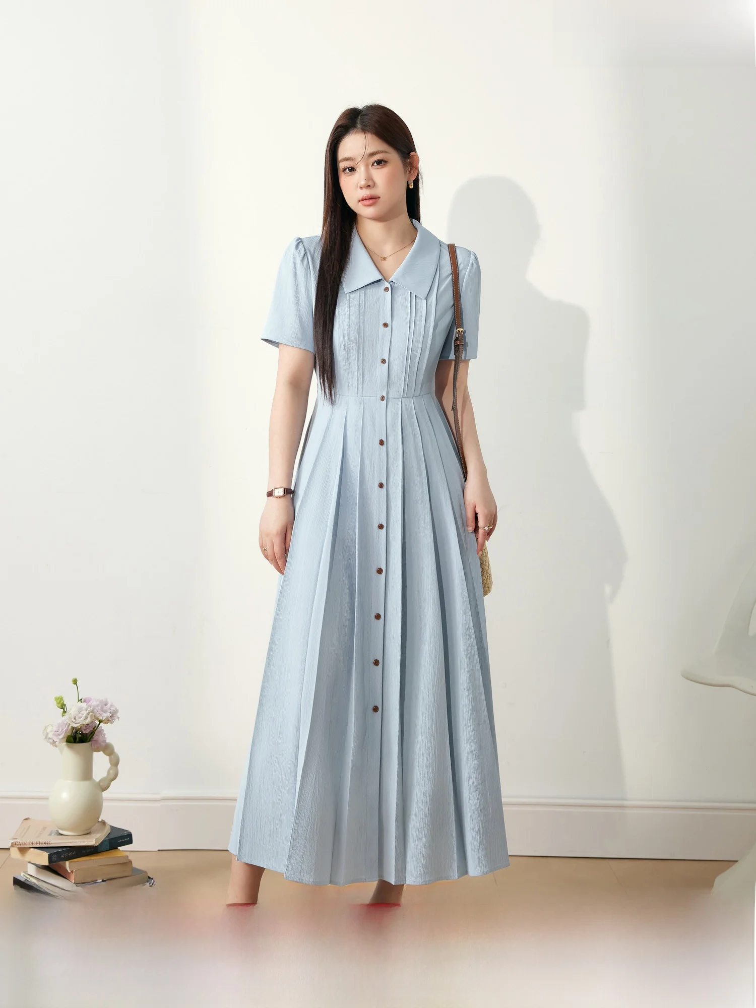 Blue Shirt Collar Dress A-Line Skirt Slimming Summer plus Size Women's Clothing Collar Pleated Belly Covering Midi Dress
Blue Shirt Collar Dress A-Line Skirt Slimming Summer plus Size Women's Clothing Collar Pleated Belly Covering Midi Dress