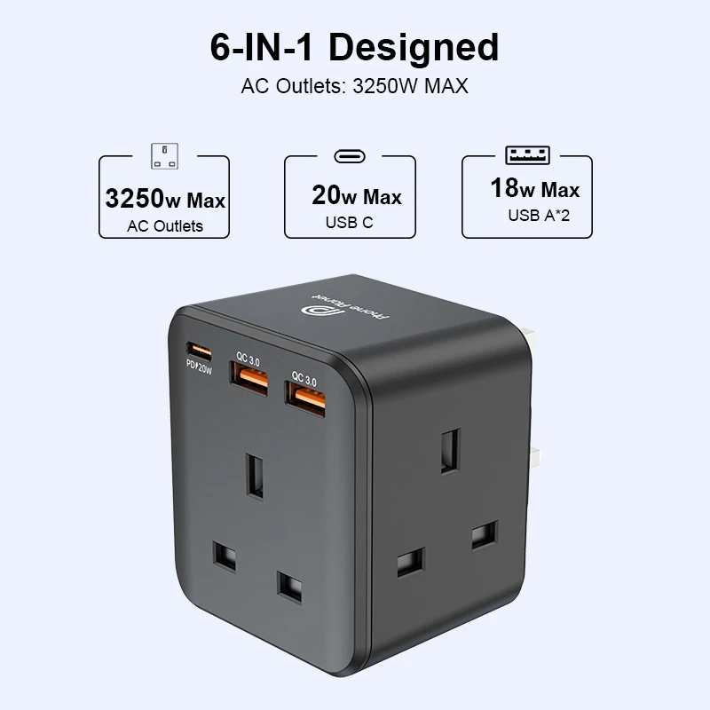 Supports a power Of 3680W Max GaN International Travel Adapter with 3USB IN 3 AC &DC Adapter Charging Adapter Plug for Travel
Supports a power Of 3680W Max GaN International Travel Adapter with 3USB IN 3 AC &DC Adapter Charging Adapter Plug for Travel
