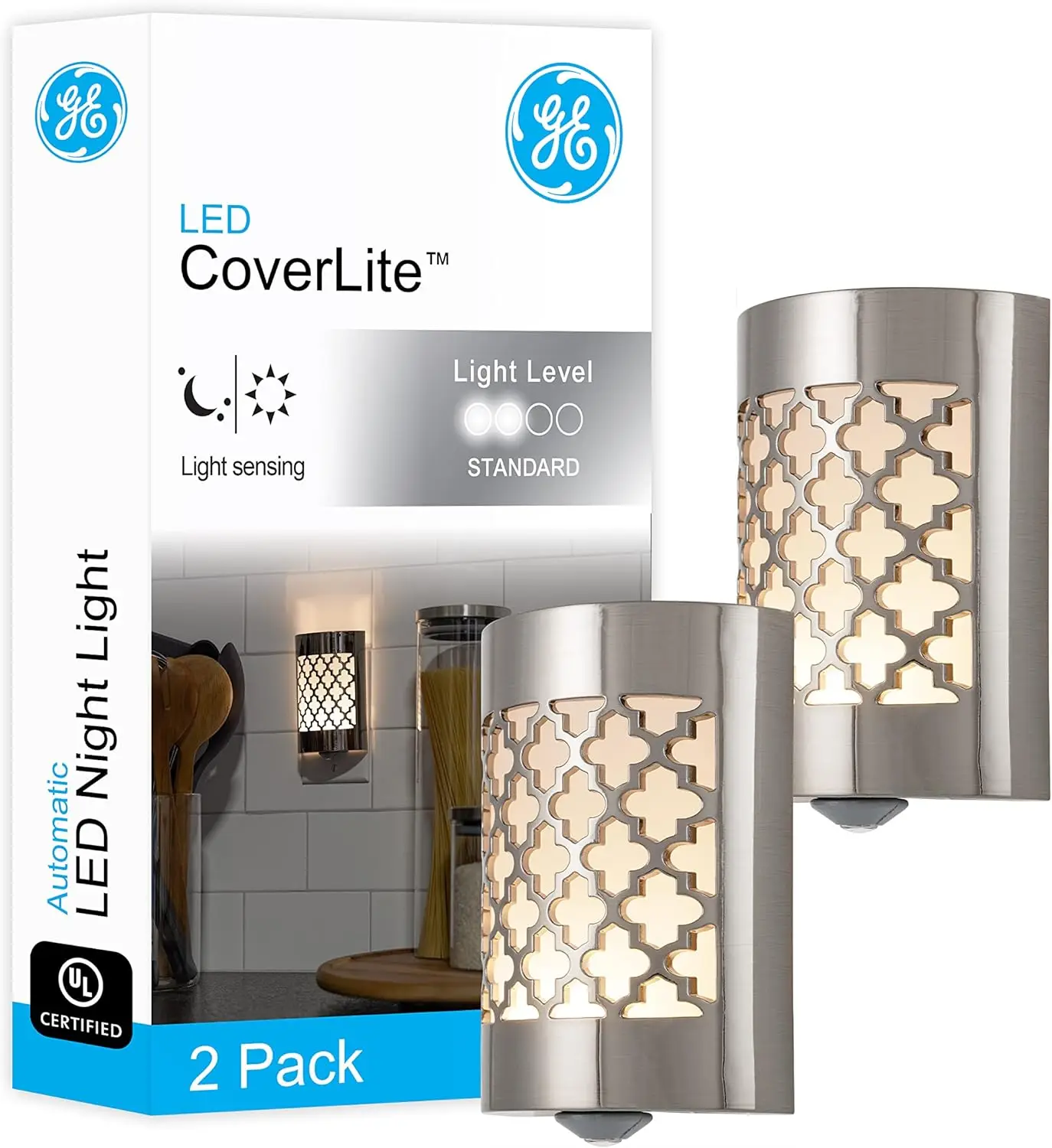 Plug-in LED Night Light with Dusk to Dawn Sensor, 2 Pack, Brushed Nickel Moroccan Design for Bedroom, Bathroom, Kitchen, Hallway
Plug-in LED Night Light with Dusk to Dawn Sensor, 2 Pack, Brushed Nickel Moroccan Design for Bedroom, Bathroom, Kitchen, Hallway