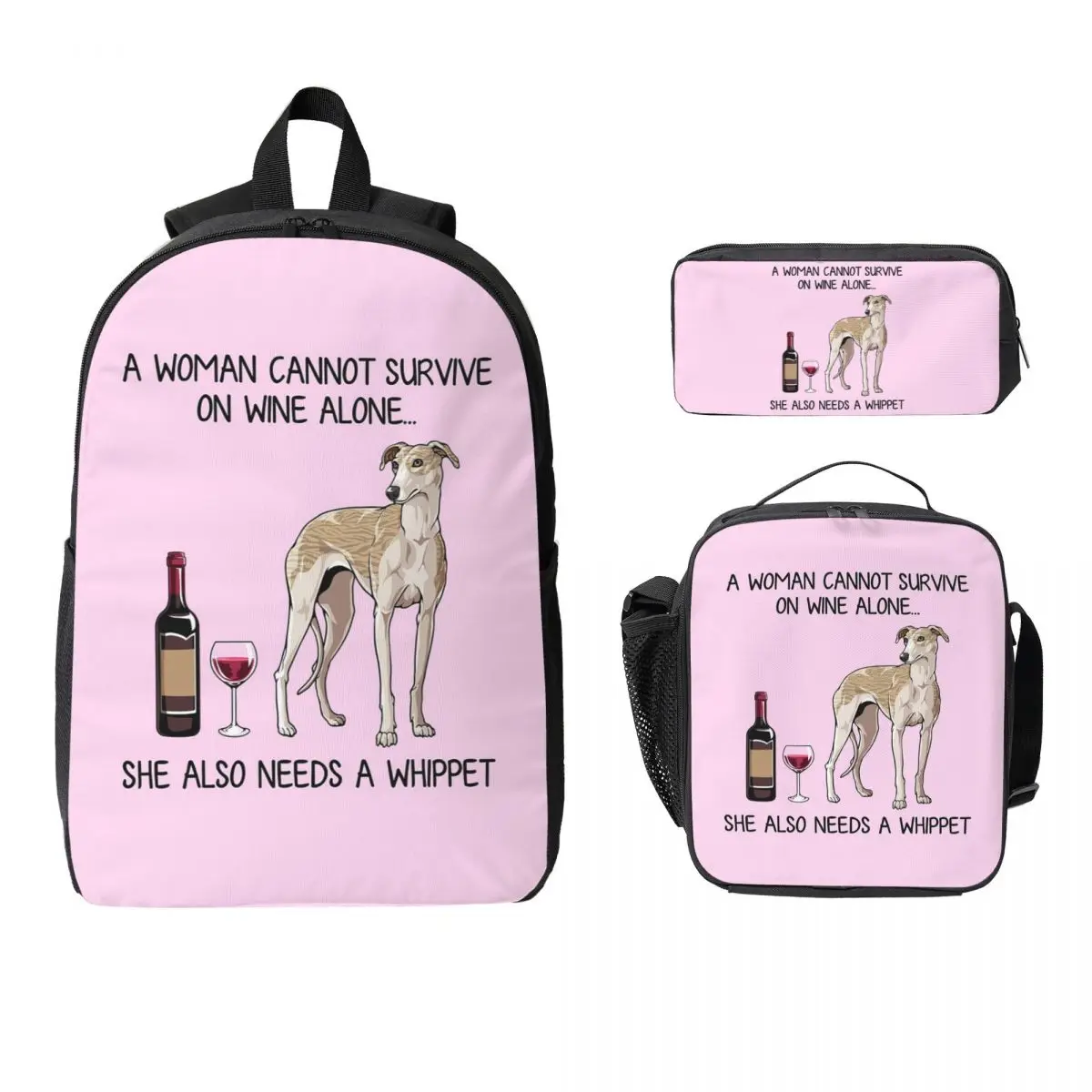 Whippet Dog And Wine For Dog Mom Backpack Student BookBag School Bag Computer Shoulder Bags 3ps Insulated Lunch Bag Pencil Case
Whippet Dog And Wine For Dog Mom Backpack Student BookBag School Bag Computer Shoulder Bags 3ps Insulated Lunch Bag Pencil Case