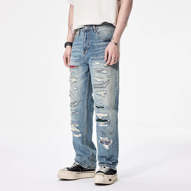 KIDWHXR Men Denim Pant High Street Plaid Patchwork Male Straight-leg Pant Fashion Washed Mid Waist Pocket Casual Man Trousers
KIDWHXR Men Denim Pant High Street Plaid Patchwork Male Straight-leg Pant Fashion Washed Mid Waist Pocket Casual Man Trousers
