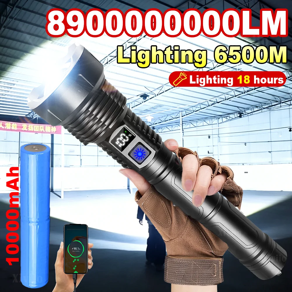 89000000LM Ultra Powerful Flashlight 1000W Super Bright Handable Light Rechargeable LED Flashlamp Fishing Camping Tactical Torch
89000000LM Ultra Powerful Flashlight 1000W Super Bright Handable Light Rechargeable LED Flashlamp Fishing Camping Tactical Torch