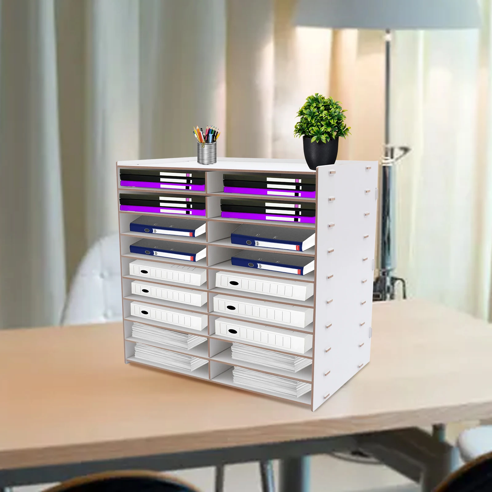 18 Compartments Wooden Paper Mail Tray Sorter Office Desktop File Literature Organiser with Pre-Left Holes
18 Compartments Wooden Paper Mail Tray Sorter Office Desktop File Literature Organiser with Pre-Left Holes