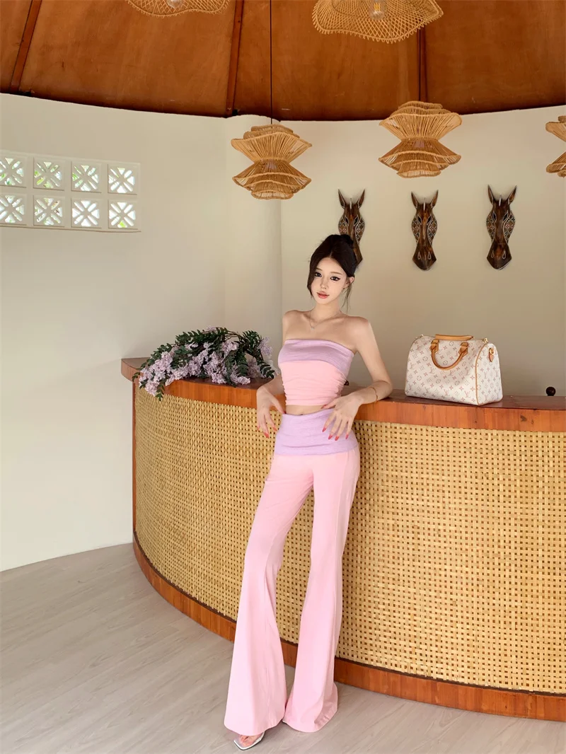Hot Girl Short Crop Top And Flared Pants Two Piece Set Women's Fashion Summer Outfit Slim Fit Vest High Waist Trousers
Hot Girl Short Crop Top And Flared Pants Two Piece Set Women's Fashion Summer Outfit Slim Fit Vest High Waist Trousers