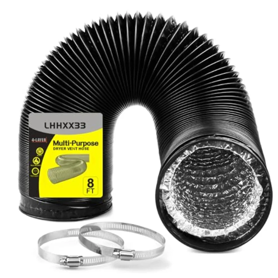 Dryer Vent Hoe - 4 inch Flexible Duct, 8ft Long, Heavy-Duty Four-Layer tecn - Ideal for Heating, Cooling, Ventilan - Include 2
Dryer Vent Hoe - 4 inch Flexible Duct, 8ft Long, Heavy-Duty Four-Layer tecn - Ideal for Heating, Cooling, Ventilan - Include 2