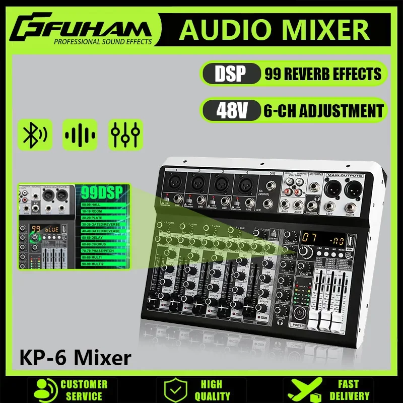 6 Channel Audio Mixer 48V Phantom Power USB Studio Sound Mixers Bluetooth DJ Console Mixing for Karaok
6 Channel Audio Mixer 48V Phantom Power USB Studio Sound Mixers Bluetooth DJ Console Mixing for Karaok