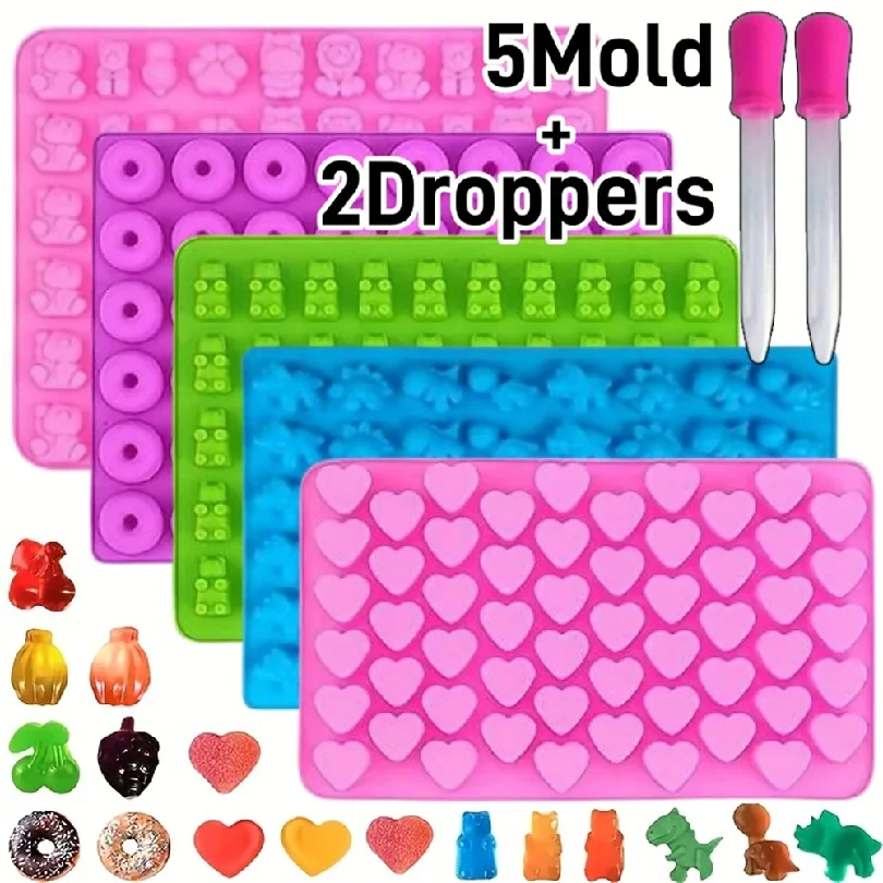 2/5pcs Gummy Bear Candy Mold Kit with 2 Droppers Silicone Non-stick Chocolate Molds DIY Multi-Shape Jelly Fondant Kitchen Tool
2/5pcs Gummy Bear Candy Mold Kit with 2 Droppers Silicone Non-stick Chocolate Molds DIY Multi-Shape Jelly Fondant Kitchen Tool