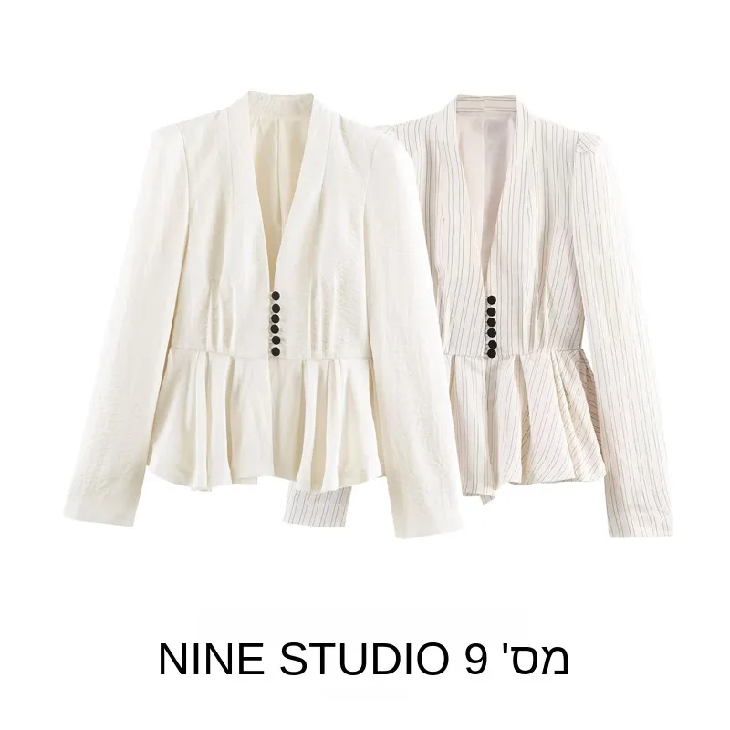 NINE ZAR Women's Striped Hem Deep V-neck Button Decorated Suit Jacket Top 2494491 Waist-Cinching Polyester Long Sleeve Short ...
NINE ZAR Women's Striped Hem Deep V-neck Button Decorated Suit Jacket Top 2494491 Waist-Cinching Polyester Long Sleeve Short ...