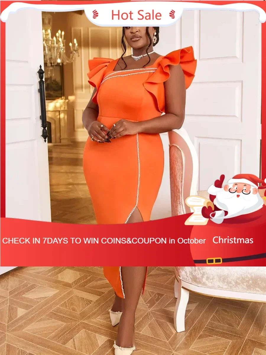 Women Orange Peal Chain Bodycon Long Dress Square Collar Short Ruffle Sleeve High Split Fashion Prom Birthday Event Gowns
Women Orange Peal Chain Bodycon Long Dress Square Collar Short Ruffle Sleeve High Split Fashion Prom Birthday Event Gowns