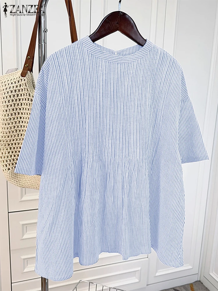 ZANZEA женские повседневные полосатые блузки, лето 2021, воротник-стойка, пинтук, Blusas Mujer, уличная одежда с заниженными плечами и короткими рукавами, топы
ZANZEA женские повседневные полосатые блузки, лето 2021, воротник-стойка, пинтук, Blusas Mujer, уличная одежда с заниженными плечами и короткими рукавами, топы