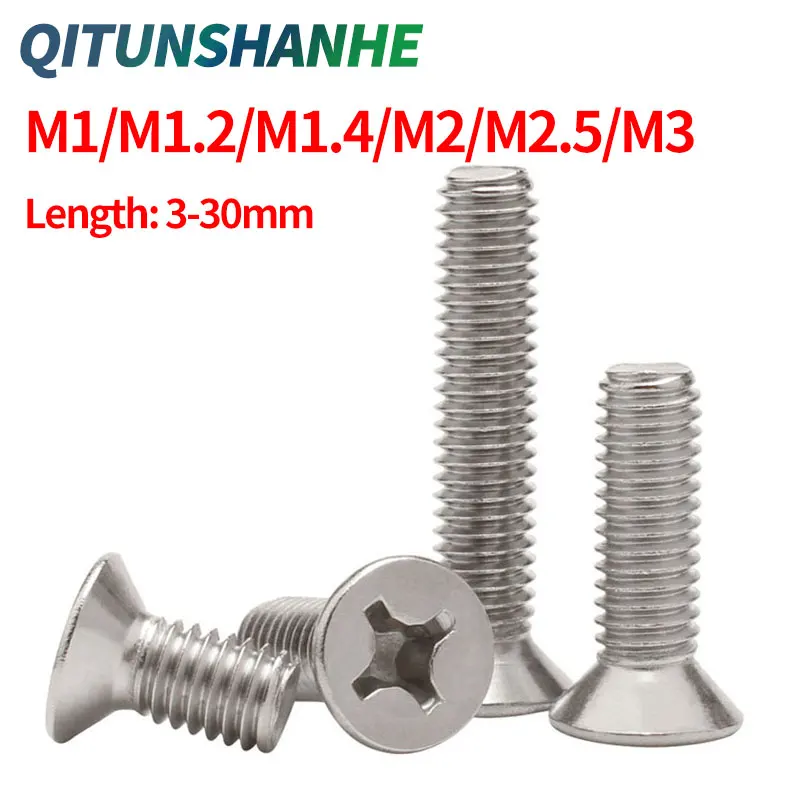 50pcs M1M1.2 M1.4 M2 M2.5 M3 A2-70 304 Stainless Steel GB819 Cross Flat Head Screw Countersunk Head Bolt Length 3-30mm
50pcs M1M1.2 M1.4 M2 M2.5 M3 A2-70 304 Stainless Steel GB819 Cross Flat Head Screw Countersunk Head Bolt Length 3-30mm
