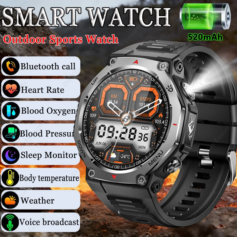 Смарт-часы для активного отдыха военного класса, 520 мАч, GPS, LED-фонарик, Bluetooth-звонки, отслеживание фитнеса, пульсометр, для мужчин
Смарт-часы для активного отдыха военного класса, 520 мАч, GPS, LED-фонарик, Bluetooth-звонки, отслеживание фитнеса, пульсометр, для мужчин