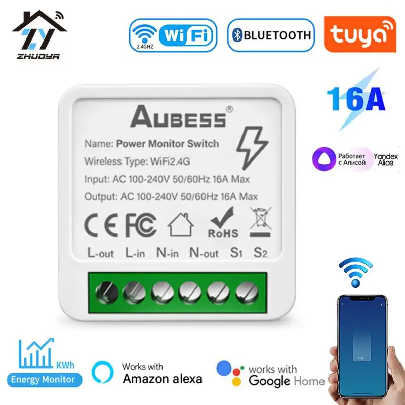AUBESS Tuya 16A WiFi Mini Smart Switch Smart Life DIY Wall Switches Power Monitoring 2-Way Control For Alexa Google Home Alice
AUBESS Tuya 16A WiFi Mini Smart Switch Smart Life DIY Wall Switches Power Monitoring 2-Way Control For Alexa Google Home Alice