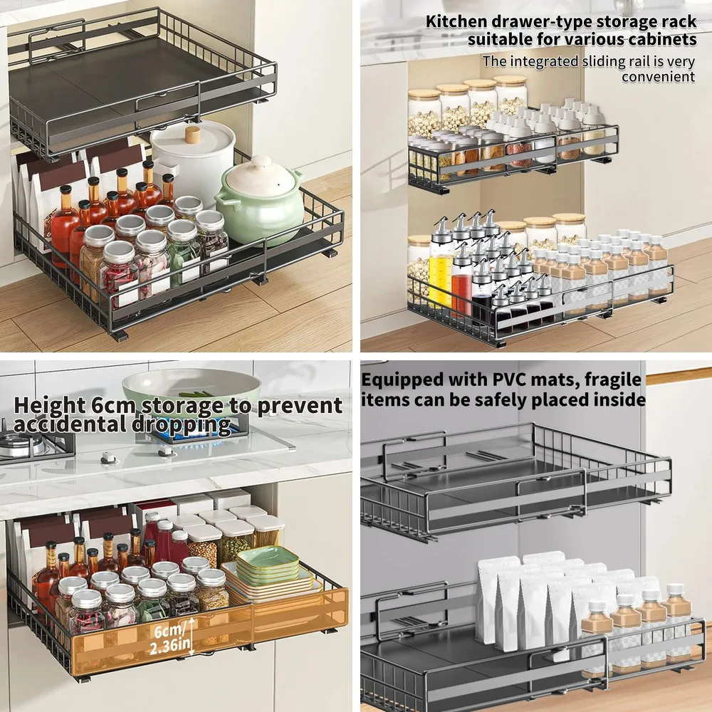 Telescopic Kitchen Drawer Organizer, No Drill Waterproof Storage Basket with Silent Slide Rail, Black
Telescopic Kitchen Drawer Organizer, No Drill Waterproof Storage Basket with Silent Slide Rail, Black