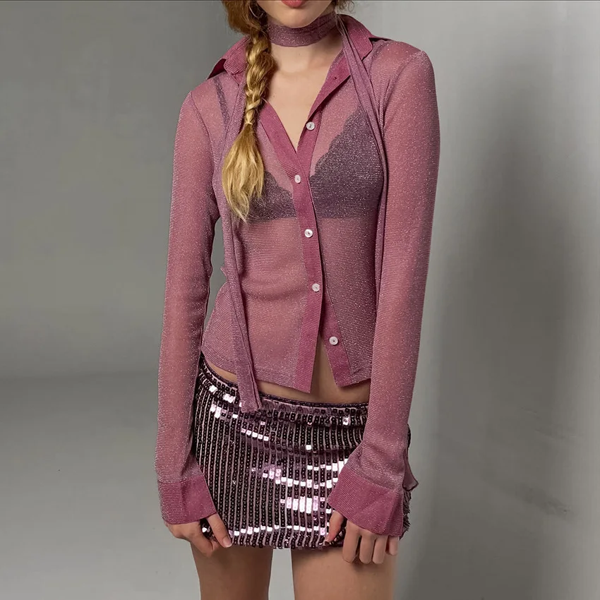 Sexy See-through Top Shiny Shirt With Scarf Lady T-shirt Y2K Sexy Hottie Waist Solid Color Casual Commuting Chic Street Blouse
Sexy See-through Top Shiny Shirt With Scarf Lady T-shirt Y2K Sexy Hottie Waist Solid Color Casual Commuting Chic Street Blouse