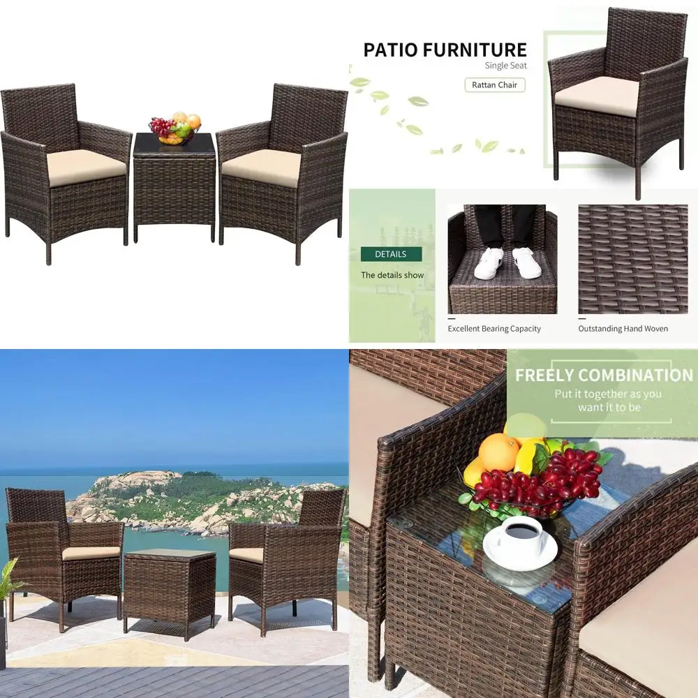 Набор мебели для патио из трех предметов со стульями из полиэтилена из ротанга, подушками и журнальным столиком со стеклянной столешницей для сада и заднего двора
Набор мебели для патио из трех предметов со стульями из полиэтилена из ротанга, подушками и журнальным столиком со стеклянной столешницей для сада и заднего двора