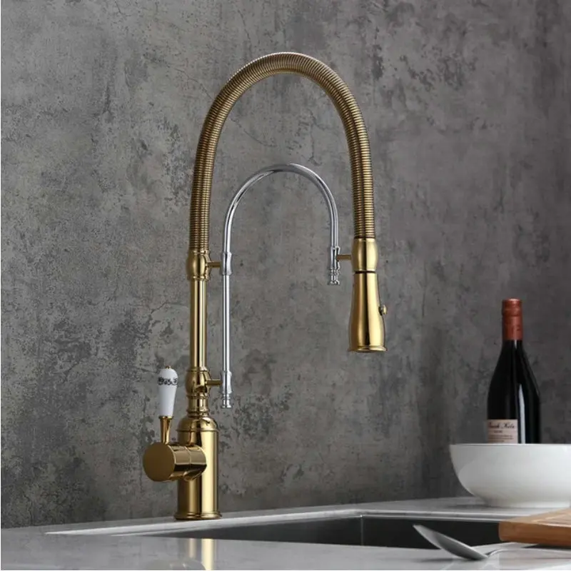 Copper European style kitchen faucet, gold black multifunctional spring sink, vegetable washing basin, hot and cold faucet
Copper European style kitchen faucet, gold black multifunctional spring sink, vegetable washing basin, hot and cold faucet