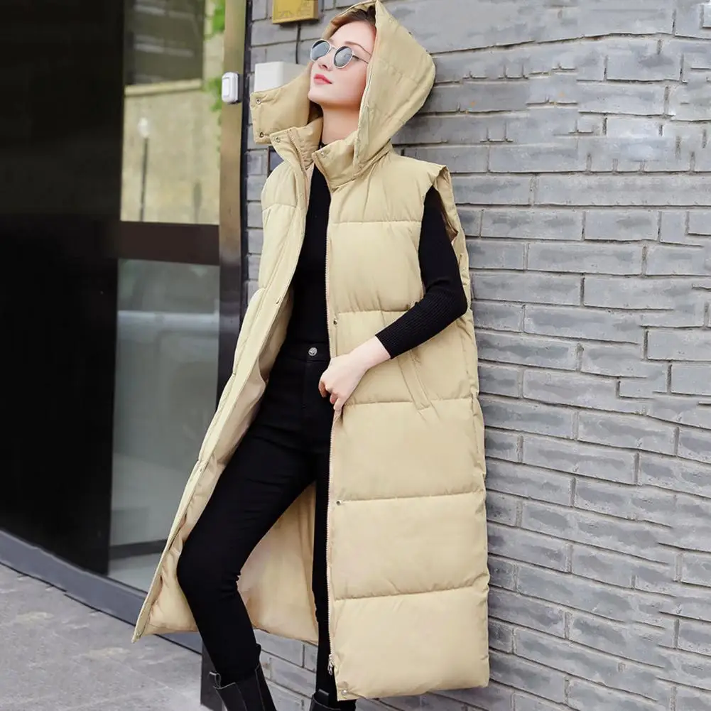 Winter Women Waistcoat Thickened Padded Zipper Closure Hooded Loose Fit Adjustable Waist with Belt Sleeveless Solid Color Windpr
Winter Women Waistcoat Thickened Padded Zipper Closure Hooded Loose Fit Adjustable Waist with Belt Sleeveless Solid Color Windpr