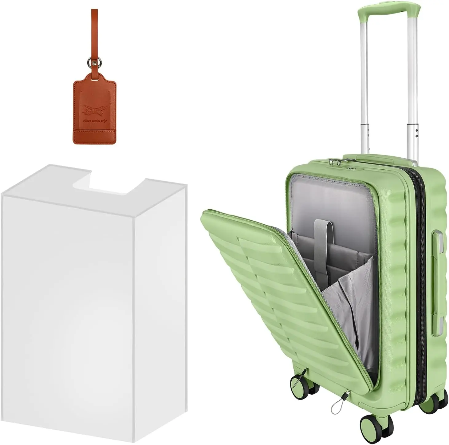 20in Avocado Green Carry On Luggage with Spinner Wheels, ABS+PC Hardshell, Front Pocket, Protective Cover & Tag
20in Avocado Green Carry On Luggage with Spinner Wheels, ABS+PC Hardshell, Front Pocket, Protective Cover & Tag