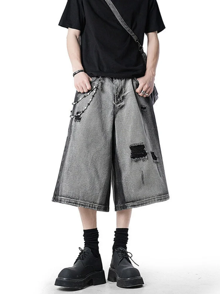 Waed Tie Dye Hole Denim orts Men Summer Loose Wide Leg Seven Points Straight Casual mid Street Pants High Waist Jeans
Waed Tie Dye Hole Denim orts Men Summer Loose Wide Leg Seven Points Straight Casual mid Street Pants High Waist Jeans