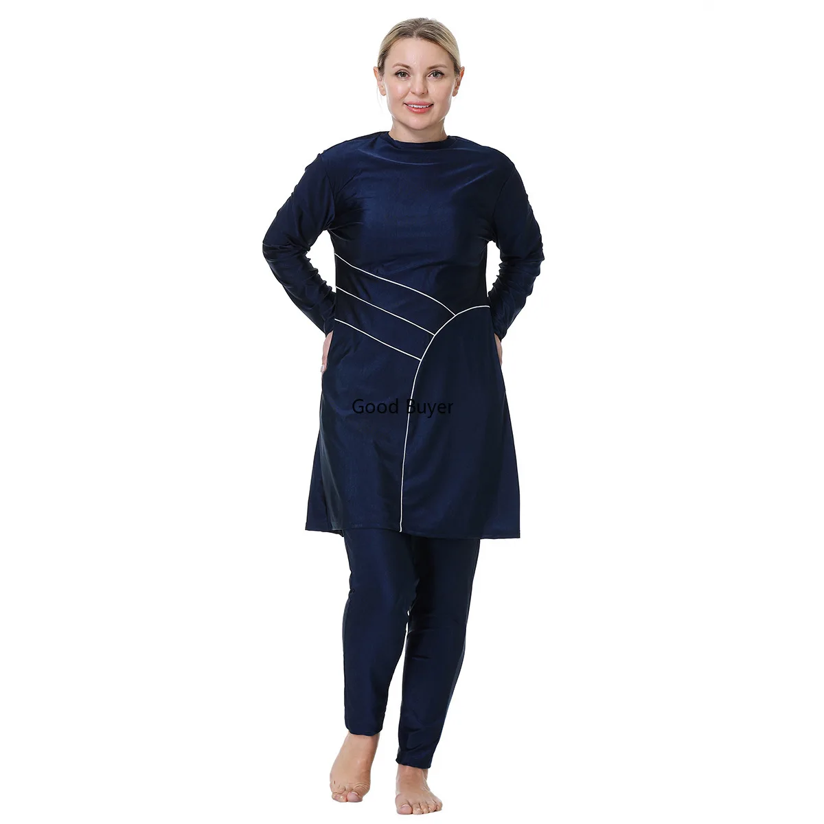 Women's Modest Swimwear Set Muslim Burkini with Hijab Plus Size Striped Bikinis Solid Pattern Beach Outfit
Women's Modest Swimwear Set Muslim Burkini with Hijab Plus Size Striped Bikinis Solid Pattern Beach Outfit