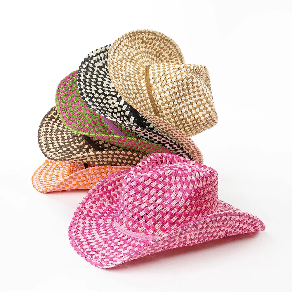 Hand-woven two-color paper straw cowboy hat with tie rope wide brim outdoor travel sun protection cowboy hat sombrero vaquero
Hand-woven two-color paper straw cowboy hat with tie rope wide brim outdoor travel sun protection cowboy hat sombrero vaquero