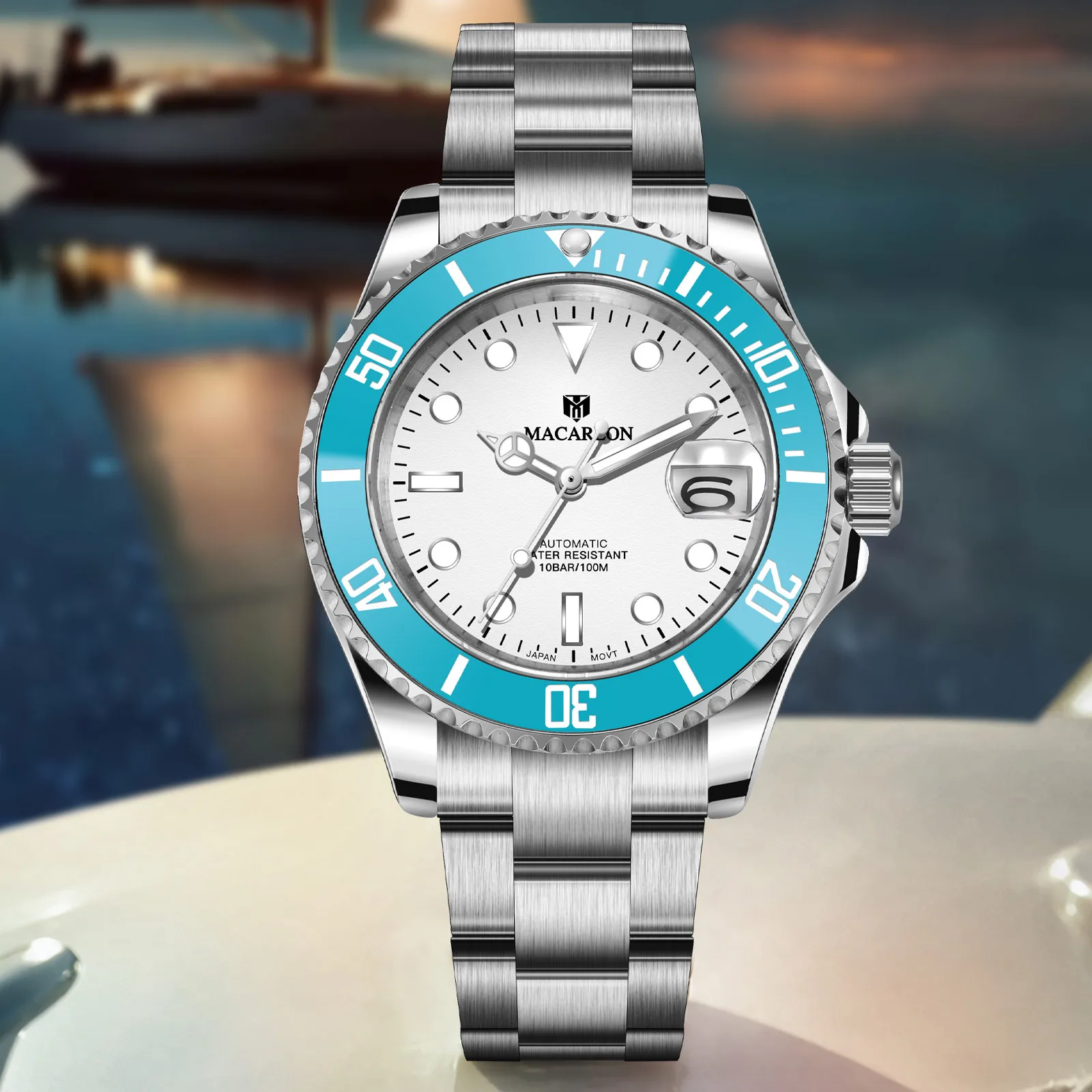 Macarlon 40MM Mechanical Watch Sapphire Glass YM Bi directional Rotating bezel Oyster Strap Luminous Dial China NH35 Movement
Macarlon 40MM Mechanical Watch Sapphire Glass YM Bi directional Rotating bezel Oyster Strap Luminous Dial China NH35 Movement
