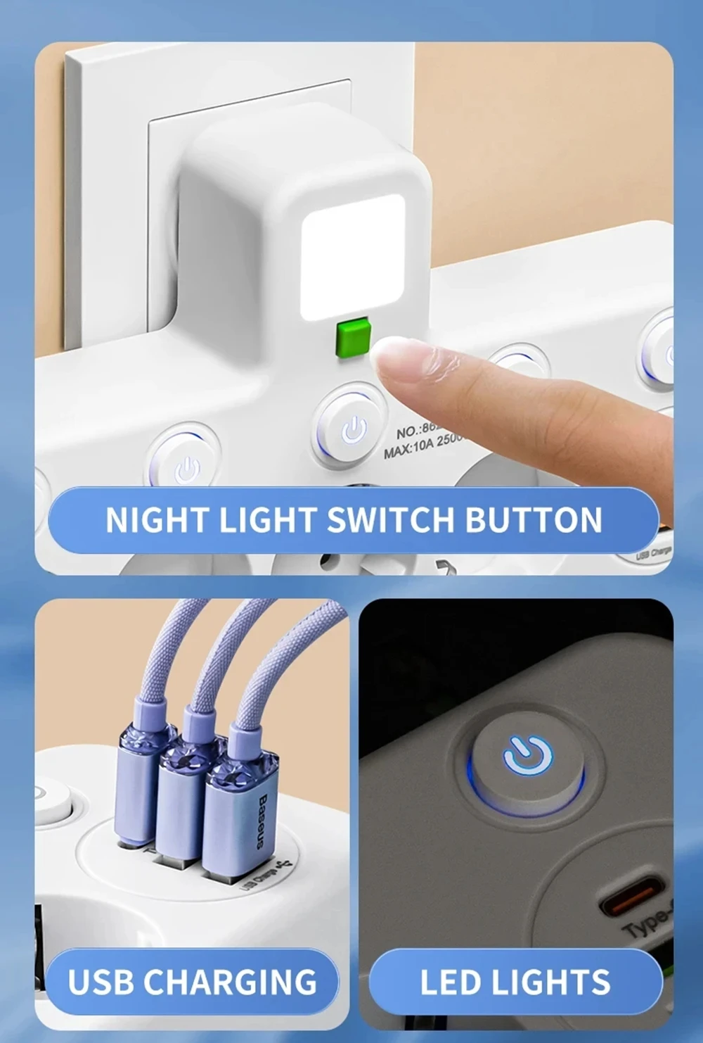 Многорозеточный сетевой фильтр с 4 розетками стандарта ЕС, 2 USB и 1 портом Type-C, без удлинителя, максимальная мощность 2500 Вт
Многорозеточный сетевой фильтр с 4 розетками стандарта ЕС, 2 USB и 1 портом Type-C, без удлинителя, максимальная мощность 2500 Вт