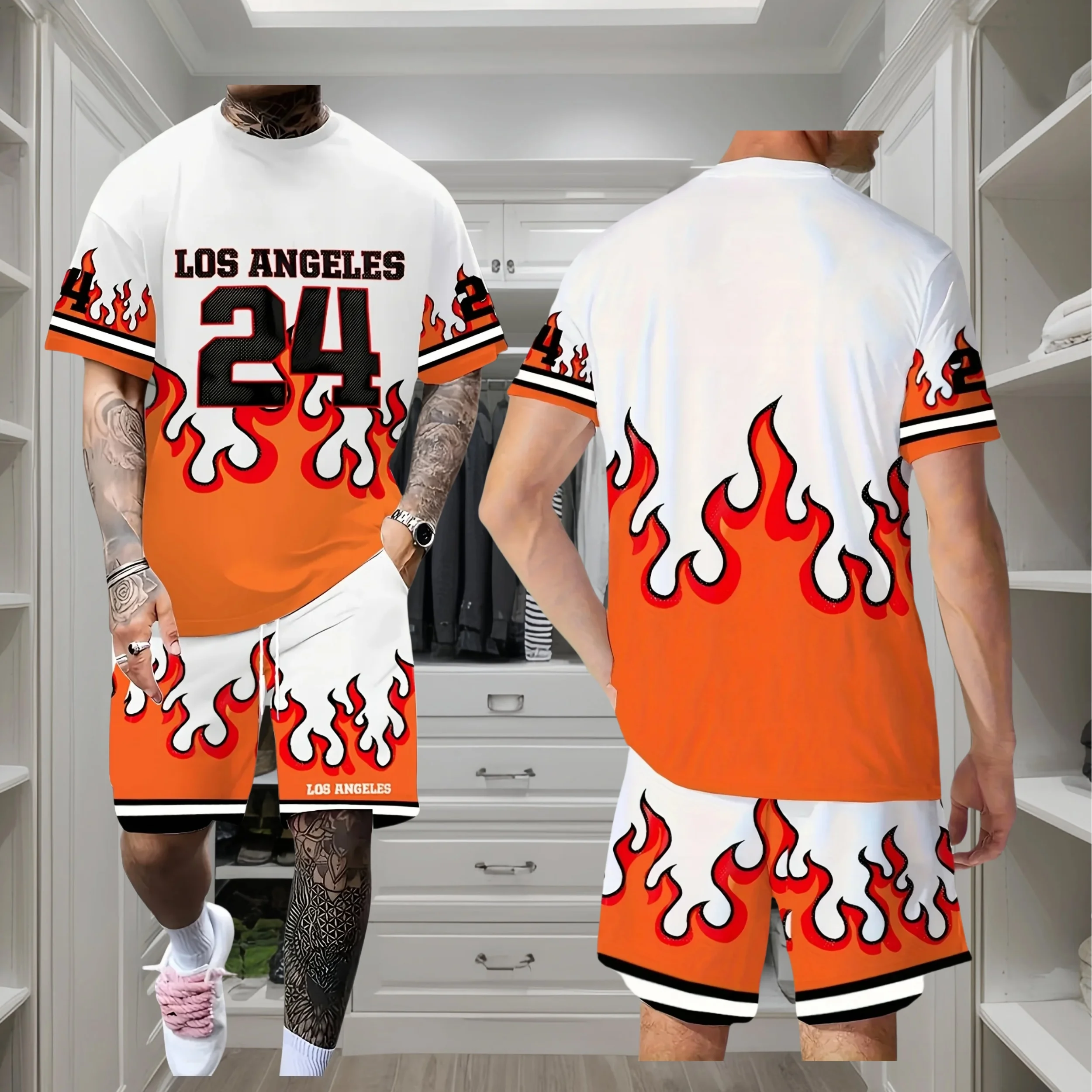 25/26 New Summer Set Men's T-shirt Fashion Street Flame 24 Print Round Neck Men's Set Fashion Handsome Sports Two Piece Set
25/26 New Summer Set Men's T-shirt Fashion Street Flame 24 Print Round Neck Men's Set Fashion Handsome Sports Two Piece Set