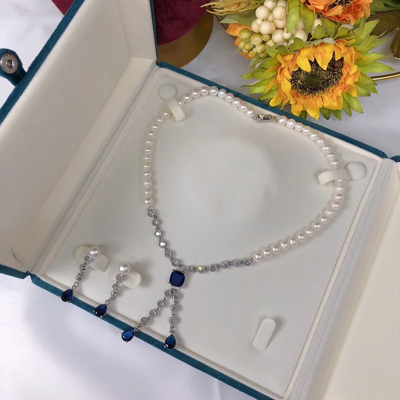 one set freshwater pearl white 6-7mm near round necklace/earrings FPPJ wholesale blue zircon chain necklace
one set freshwater pearl white 6-7mm near round necklace/earrings FPPJ wholesale blue zircon chain necklace
