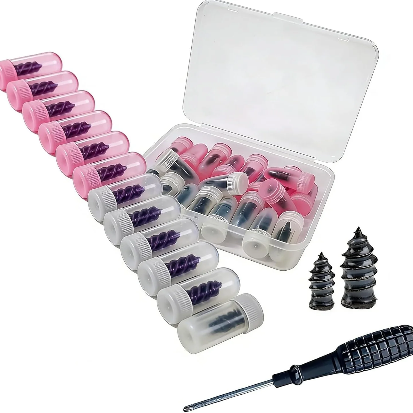 60Pcs Tire Repair Screws Kit, 30 Large + 30 Small Rubber Nails with Insert Tool, Emergency Puncture Repair for Car, Truck, Motorcycle, ATV
60Pcs Tire Repair Screws Kit, 30 Large + 30 Small Rubber Nails with Insert Tool, Emergency Puncture Repair for Car, Truck, Motorcycle, ATV