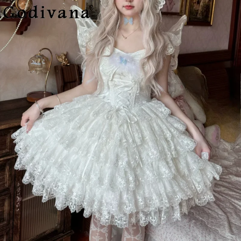 Sweet Butterfly Lolita White Square Neck Girl Suspender Short Dress Fashion High Waist A-line Versatile Fairy Princess Dresses
Sweet Butterfly Lolita White Square Neck Girl Suspender Short Dress Fashion High Waist A-line Versatile Fairy Princess Dresses
