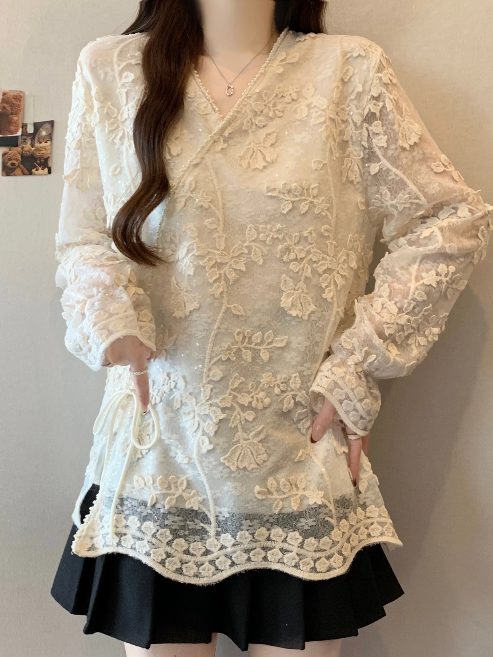 Heavy Embroidery Lace irt Women's V-ne Long Sve Belted Waist Tie Dye Spring Summer plus Size Faion Sweet Sle
Heavy Embroidery Lace irt Women's V-ne Long Sve Belted Waist Tie Dye Spring Summer plus Size Faion Sweet Sle