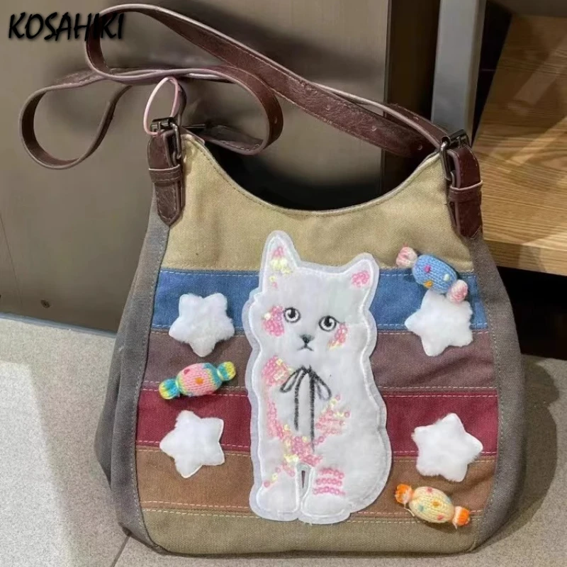 Patchwork Striped Kawaii Cute Star Cat Shoulder Bags Y2k Aesthetic Fashion Women's Handbags Vintage All Match Underarm Bag Trend
Patchwork Striped Kawaii Cute Star Cat Shoulder Bags Y2k Aesthetic Fashion Women's Handbags Vintage All Match Underarm Bag Trend