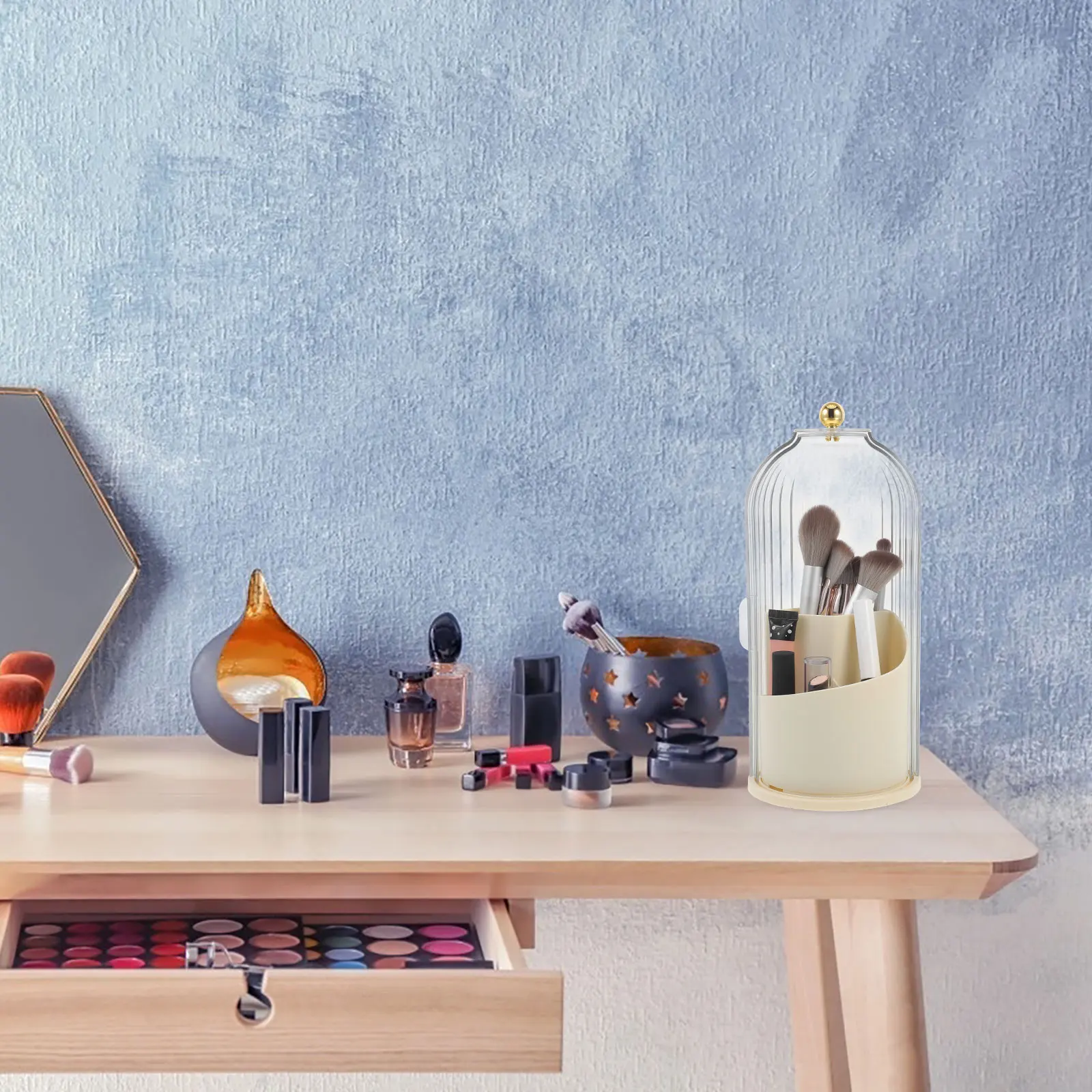 Transparent Rotating Storage Box Multi Compartment Makeup Organizer Holder For Brushes And Accessories 
Transparent Rotating Storage Box Multi Compartment Makeup Organizer Holder For Brushes And Accessories