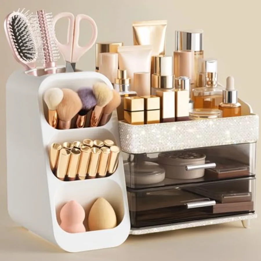 Makeup Organizer with Brush Holder for Vanity Large Plastic Bathroom Countertop Organizer Skin Care Storage Easy to Store Lipst
Makeup Organizer with Brush Holder for Vanity Large Plastic Bathroom Countertop Organizer Skin Care Storage Easy to Store Lipst